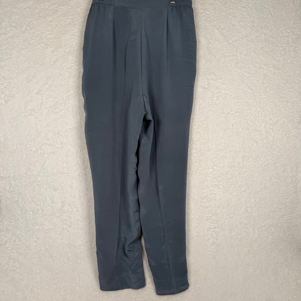 Travis Ayers Trousers Womens 14 Blue Silk Pleated Vintage High Waist Tapered Leg - Picture 4 of 8